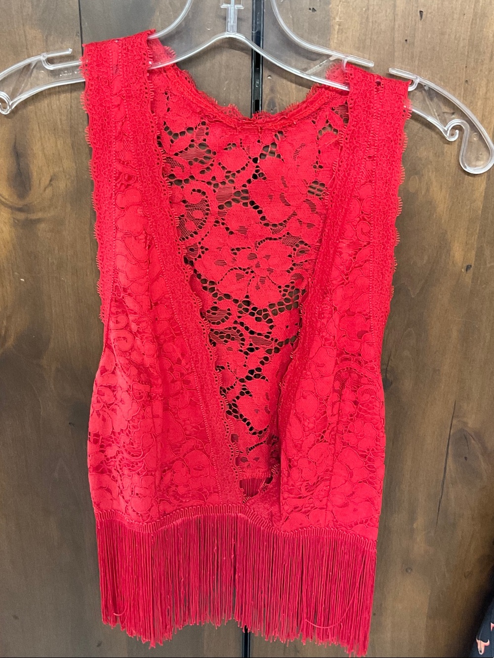 Lucky & Blessed Red Lace Fringe Camisole